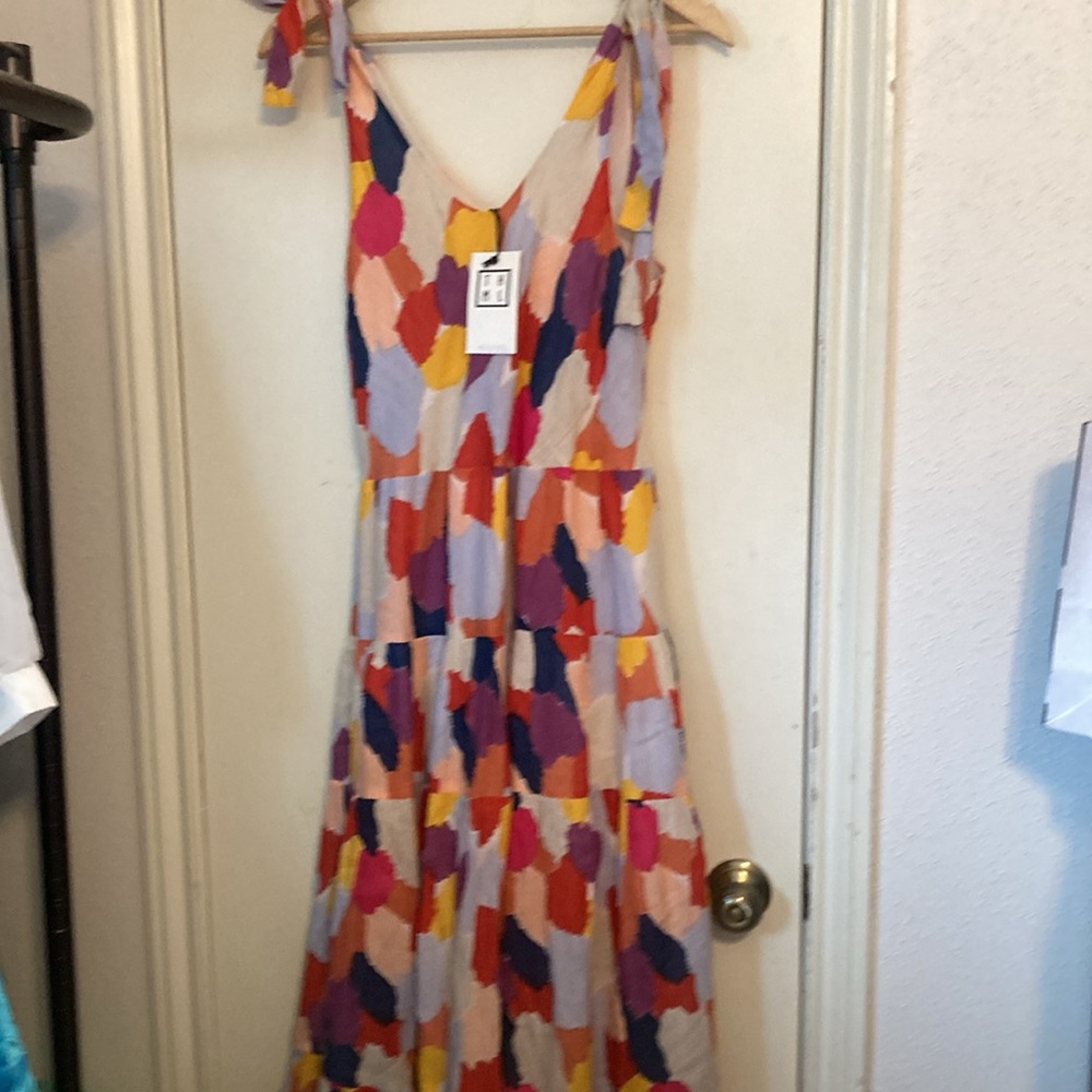 THML| Mabli Multicolored Tiered Maxi Dress 100% Cotton| Sz Lg. NWT - Picture 2 of 11
